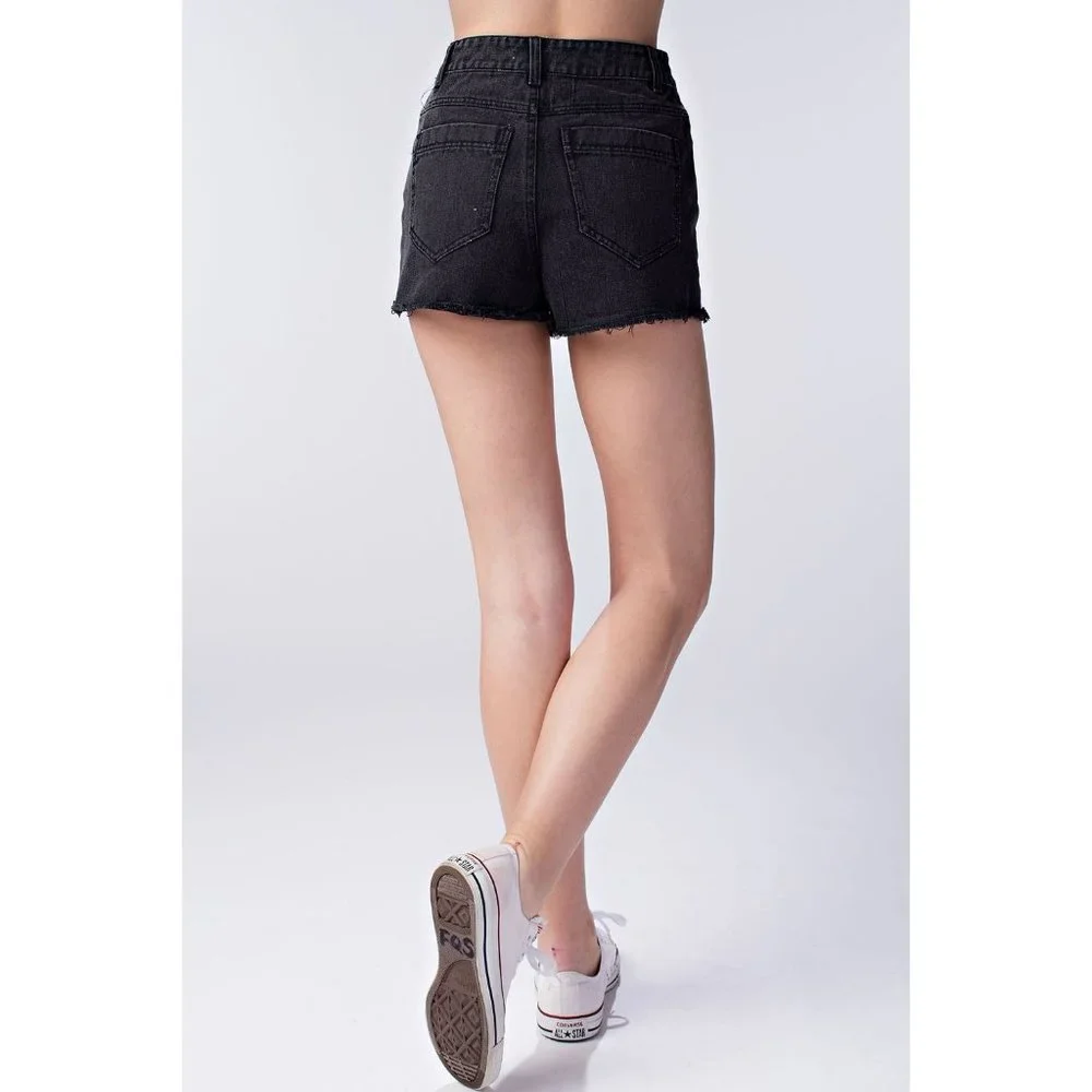 Honey Punch Lace Up Frayed Denim Shorts - Picture 5 of 5